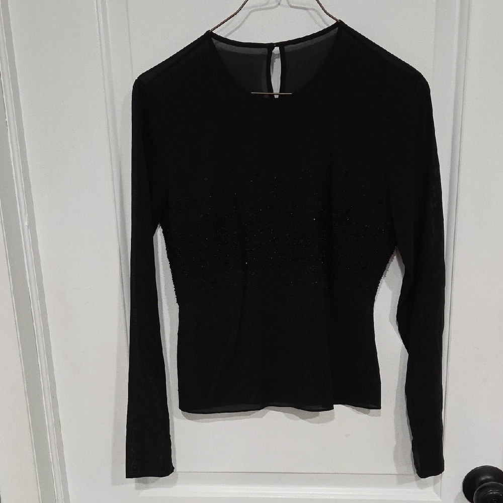 Tahari Sheer Long Sleeve Top